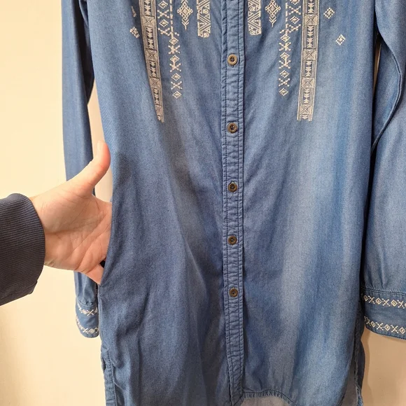 Desigual Lizzy Embroidered Faux Suede Chambray Denim Yoke Shirt Dress S Western - Picture 8 of 10